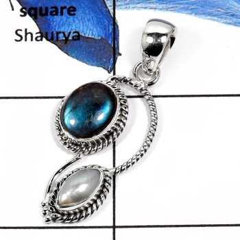 Labradorite Cab & Pearl B - SD420-Beautiful Cut & Cab Gemstones Fashionable Pendants 925 Sterling Silver Labradorite Cab & Pearl B - SD420-Beautiful Cut & Cab Gemstones Fashionable Pendants 925 Sterling Silver