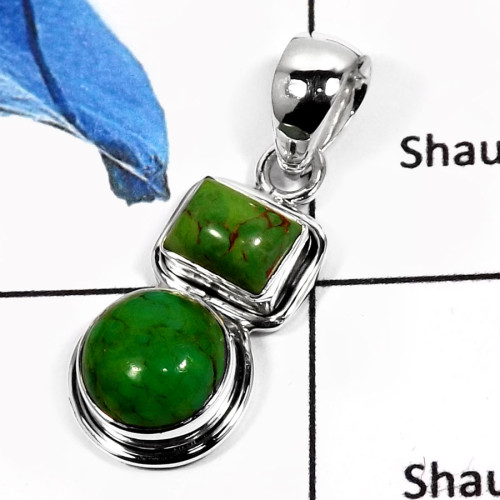 Green Turquoise A - SD417-Stunning Cut & Cab Party Wear Pendants 925 Sterling Silver