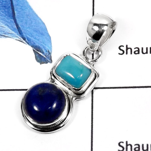 Lapis Lazuli & Blue Turquoise B - SD417-Stunning Cut & Cab Party Wear Pendants 925 Sterling Silver