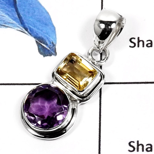 Citrine Cut & Amethyst F - SD417-Stunning Cut & Cab Party Wear Pendants 925 Sterling Silver Citrine Cut & Amethyst F - SD417-Stunning Cut & Cab Party Wear Pendants 925 Sterling Silver