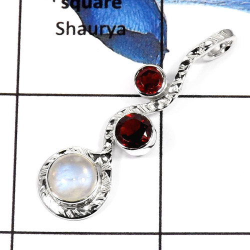 Rainbow Moonstone & Garnet Cut H - SD414-Classic New Design Designer Fashion Pendants 925 Sterling Silver