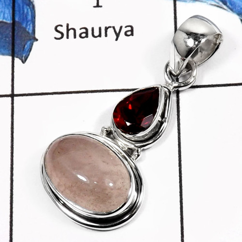 Rose Quartz & Garnet Cut B - SSP740-Exclusive Cut & Cab Designer Wedding Pendants 925 Sterling Silver