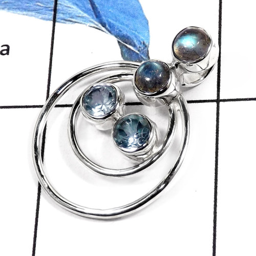 Labrodorite & Blue Topaz A - SSP739-Amazing Cut Gemstones Fashionable Party wear Designer Pendants 925 Sterling Silver