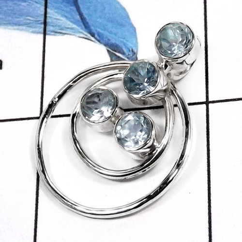 Blue Topaz B - SSP739-Amazing Cut Gemstones Fashionable Party wear Designer Pendants 925 Sterling Silver