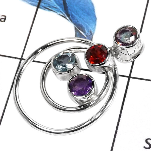 Mystic, Blue Topaz, Garnet, Amthyst D - SSP739-Amazing Cut Gemstones Fashionable Party wear Designer Pendants 925 Sterling Silve