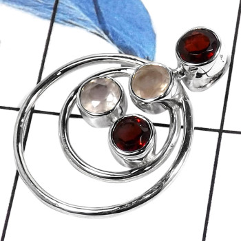 Garnet & Rose Quartz H - SSP739-Amazing Cut Gemstones Fashionable Party wear Designer Pendants 925 Sterling Silver Garnet & Rose Quartz H - SSP739-Amazing Cut Gemstones Fashionable Party wear Designer Pendants 925 Sterling Silver