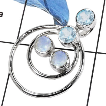 Blue Topaz & Rainbow Moonstone I - SSP739-Amazing Cut Gemstones Fashionable Party wear Designer Pendants 925 Sterling Silver Blue Topaz & Rainbow Moonstone I - SSP739-Amazing Cut Gemstones Fashionable Party wear Designer Pendants 925 Sterling Silver