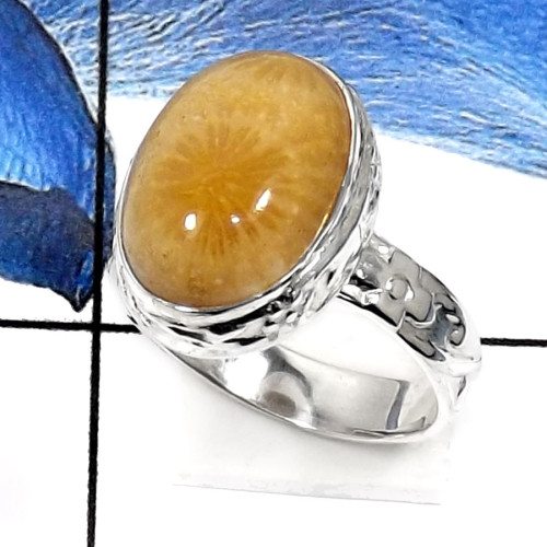 Fossil Coral B - RSS799-Natural Gemstone Colorful Designer Women's Rings 925 Sterling Silver Fossil Coral B - RSS799-Natural Gemstone Colorful Designer Women's Rings 925 Sterling Silver
