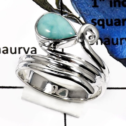 Larimar Cab A - SDR514-Stunning Cabochon Gemstone Handmade Designer Rings 925 Sterling Silver