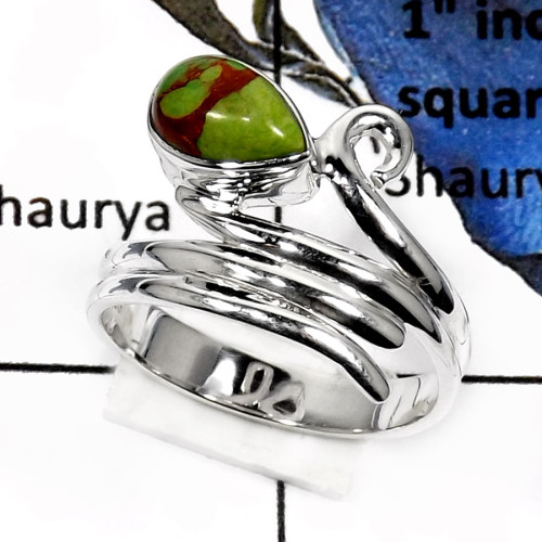 Green Copper Turquoise B - SDR514-Stunning Cabochon Gemstone Handmade Designer Rings 925 Sterling Silver