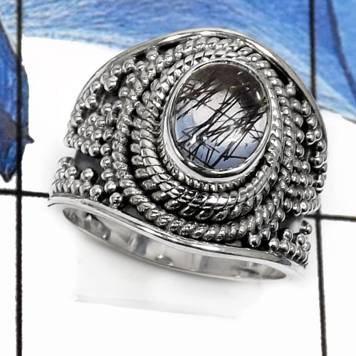 Black Rutile B - RSS795-Valentine Special Handmade Designer Wholesale Rings 925 Sterling Silver