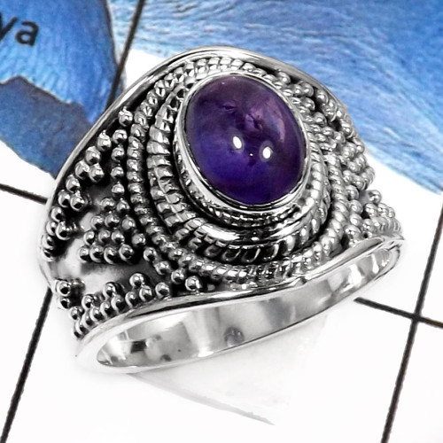 Amethyst Cab E - RSS795-Valentine Special Colorful Designer Gifted Rings 925 Sterling Silver