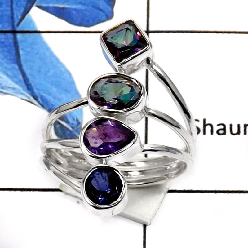 Mystic Quartz,Amethyst & Iolite Cut A - RSS792-Valentine Special Gorgeous Handmade Designer Rings 925 Sterling Silver Mystic Quartz,Amethyst & Iolite Cut A - RSS792-Valentine Special Gorgeous Handmade Designer Rings 925 Sterling Silver