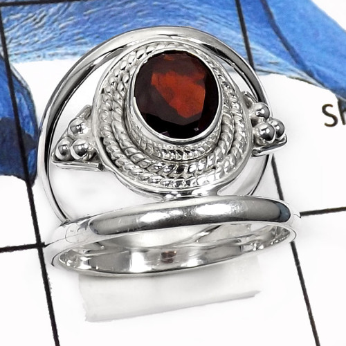 Garnet Cut C - RSS791-Valentine Special Elegant Designer Fashion Rings 925 Sterling Silver