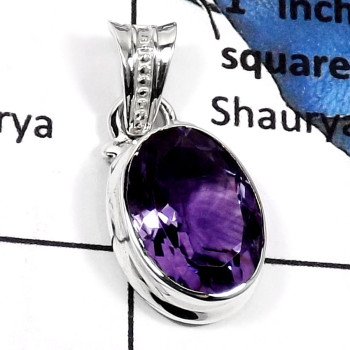 Amethyst Cut C - ISP537-Elegant Amethyst Cut Gemstone Light Weight Pendants 925 Sterling Silver Amethyst Cut C - ISP537-Elegant Amethyst Cut Gemstone Light Weight Pendants 925 Sterling Silver