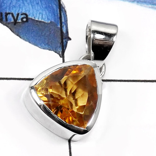 Citrine Cut A - ISP535-Natural Cut Citrine Gemstone Wholesale Pendants 925 Sterling Silver