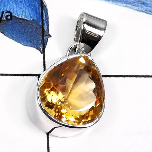 Citrine Cut D - ISP535-Natural Cut Citrine Gemstone Wholesale Pendants 925 Sterling Silver