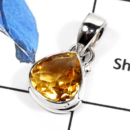 Citrine Cut E - ISP535-Natural Cut Citrine Gemstone Wholesale Pendants 925 Sterling Silver