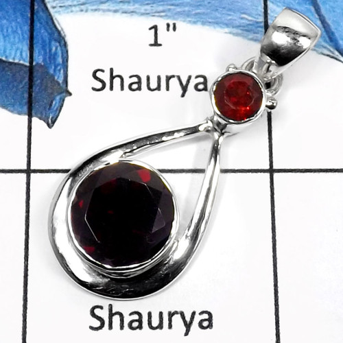 Garnet Cut F - SSP737-Indian Company Handmade Cut Gemstone Pendants 925 Sterling Silver