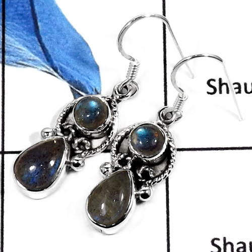Labradorite F - SDE552-NATURAL CUT & CAB GEMSTONES HANDMADE FASHIONABLE EARRINGS 925 STERLING SILVER