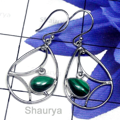 Melachite O - SBP984-Semiprecious Gemstone Fancy Bejal Earring
