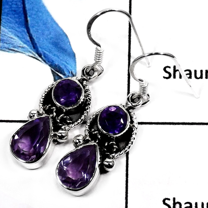 Amethyst Cut F - SDE550-ATTRACTING CUT GEMSTONES HANDMADE WOMEN'S EARRINGS 925 STERLING SILVER Amethyst Cut F - SDE550-ATTRACTING CUT GEMSTONES HANDMADE WOMEN'S EARRINGS 925 STERLING SILVER