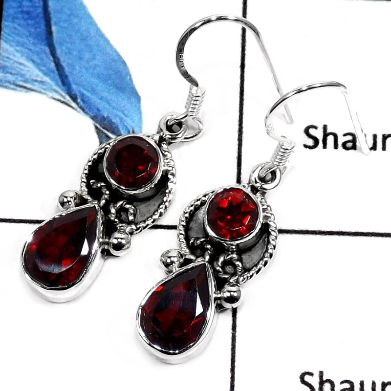 Garnet Cut O - SDE550-ATTRACTING CUT GEMSTONES HANDMADE WOMEN'S EARRINGS 925 STERLING SILVER