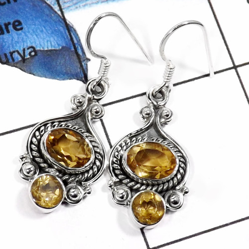 Citrine Cut D - SDE549-Gorgeous Party Wear Designer Handmade Dangle Earrings 925 Sterling Silver