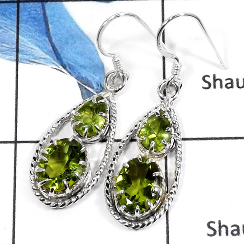 Peridot G - SDE548-Elegant Cut & Cab Prong Setting Earrings 925 Sterling Silver