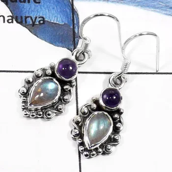 Labradorite Cab & Amethyst G - SDE547-Exclusive Cut & Cab Handmade Fashion Earrings 925 Sterling Silver Labradorite Cab & Amethyst G - SDE547-Exclusive Cut & Cab Handmade Fashion Earrings 925 Sterling Silver