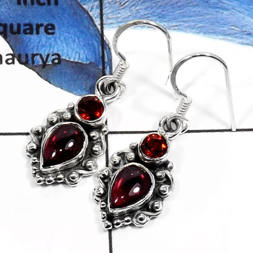 Garnet Cab & Cut I - SDE547-Exclusive Cut & Cab Handmade Fashion Earrings 925 Sterling Silver
