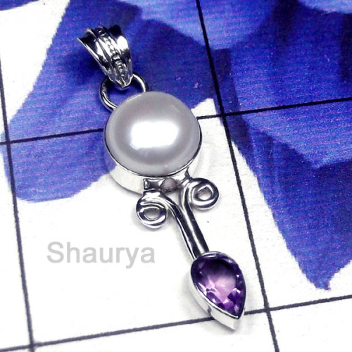 Pearl B - SPP994-Exclusive Silver Beautiful Pearl Gemstone Pendant