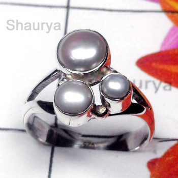 Pearl A - PPR998-Plain Silver Semiprecious Gemstone Ring