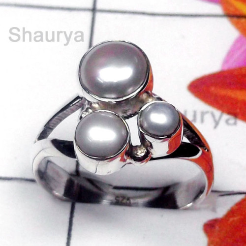 Pearl A - PPR998-Plain Silver Semiprecious Gemstone Ring