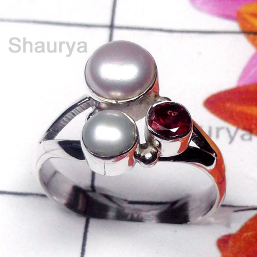 Pearl C - PPR998-Plain Silver Semiprecious Gemstone Ring Pearl C - PPR998-Plain Silver Semiprecious Gemstone Ring