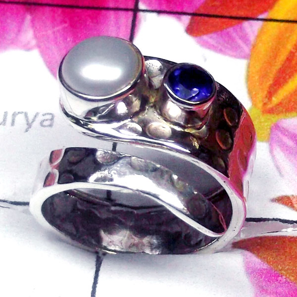 Pearl C - PPR997-Pearl with Cut Gemstone Fantastic Ring