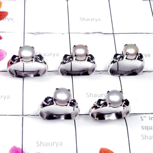 5 Pcs. Pearl A - PPR996-Exclusive Silver Pearl Gemstone Designer Ring