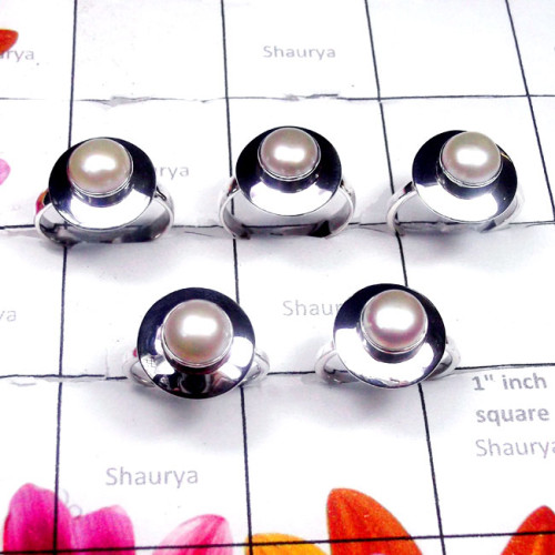 5 Pcs. Pearl B - PPR996-Exclusive Silver Pearl Gemstone Designer Ring