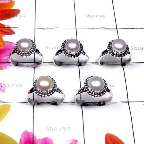 5 Pcs. Pearl O - PPR996-Exclusive Silver Pearl Gemstone Designer Ring
