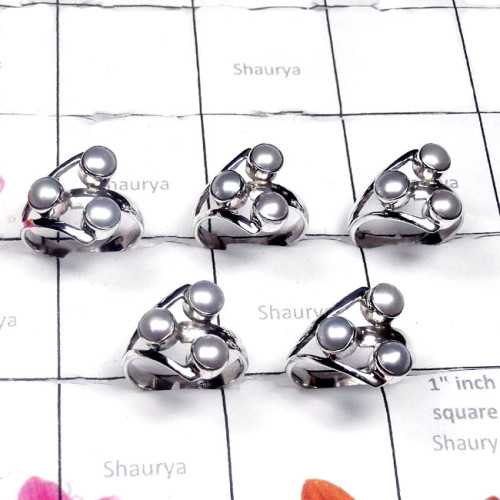 5 Pcs. Pearl O - PPR995-Sterling Silver Pearl Gemstone Fancy Ring