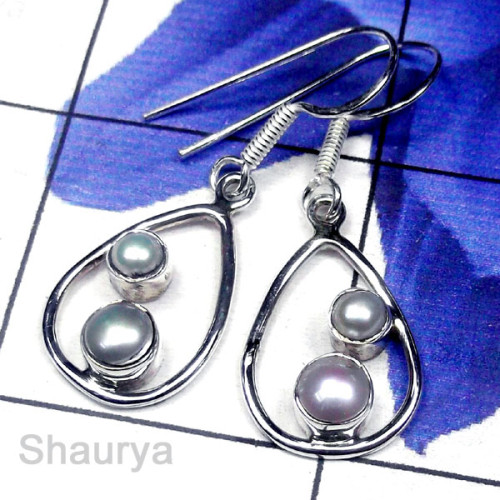 Pearl C - PPE999-Exclusive Silver Pearl Gemstone Fancy Earring