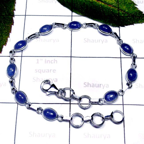 Tanzenite B - SBB992-Plain Silver Semiprecious Gemstone Bejal Bracelet