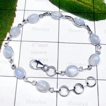 Rainbow Moonstone D - SBB992-Plain Silver Semiprecious Gemstone Bejal Bracelet Rainbow Moonstone D - SBB992-Plain Silver Semiprecious Gemstone Bejal Bracelet