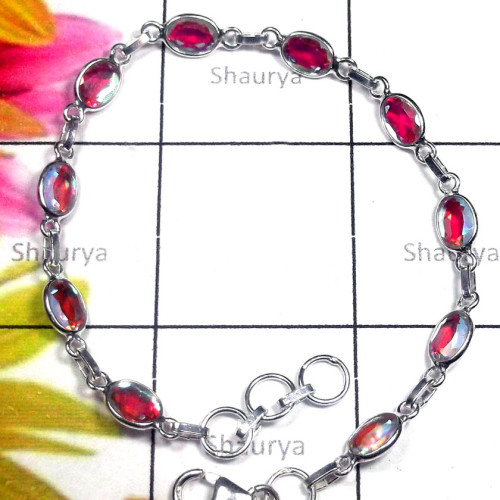 Rainbow Mystic K - SBB992-Plain Silver Semiprecious Gemstone Bejal Bracelet