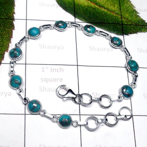 Blue copper Turquoise A - SBB991-Small Size Gemstone Sterling Silver Bejal Bracelet Blue copper Turquoise A - SBB991-Small Size Gemstone Sterling Silver Bejal Bracelet