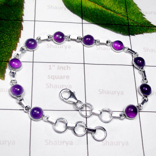 Amethyst B - SBB991-Small Size Gemstone Sterling Silver Bejal Bracelet Amethyst B - SBB991-Small Size Gemstone Sterling Silver Bejal Bracelet