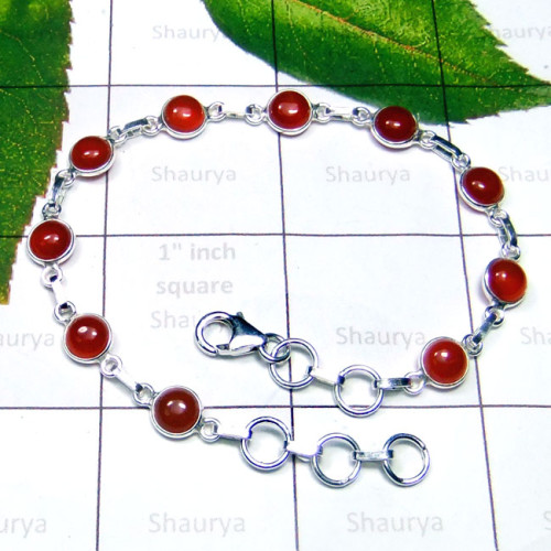 Carnelian D - SBB991-Small Size Gemstone Sterling Silver Bejal Bracelet Carnelian D - SBB991-Small Size Gemstone Sterling Silver Bejal Bracelet