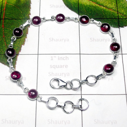 Garnet cab E - SBB991-Small Size Gemstone Sterling Silver Bejal Bracelet Garnet cab E - SBB991-Small Size Gemstone Sterling Silver Bejal Bracelet