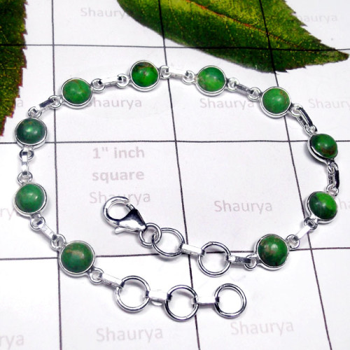 Green Turquoise F - SBB991-Small Size Gemstone Sterling Silver Bejal Bracelet Green Turquoise F - SBB991-Small Size Gemstone Sterling Silver Bejal Bracelet