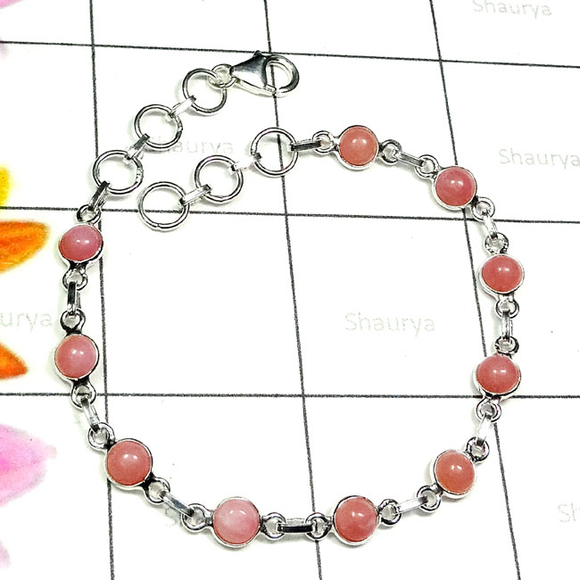 Pink Opal J - SBB991-Small Size Gemstone Sterling Silver Bejal Bracelet Pink Opal J - SBB991-Small Size Gemstone Sterling Silver Bejal Bracelet